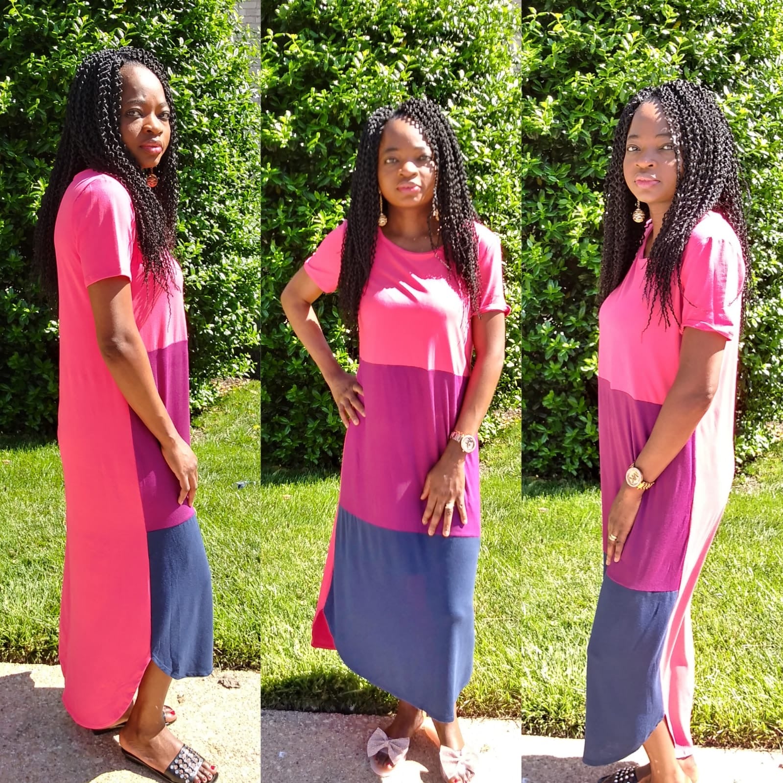 Coral Color Block Maxi Dress