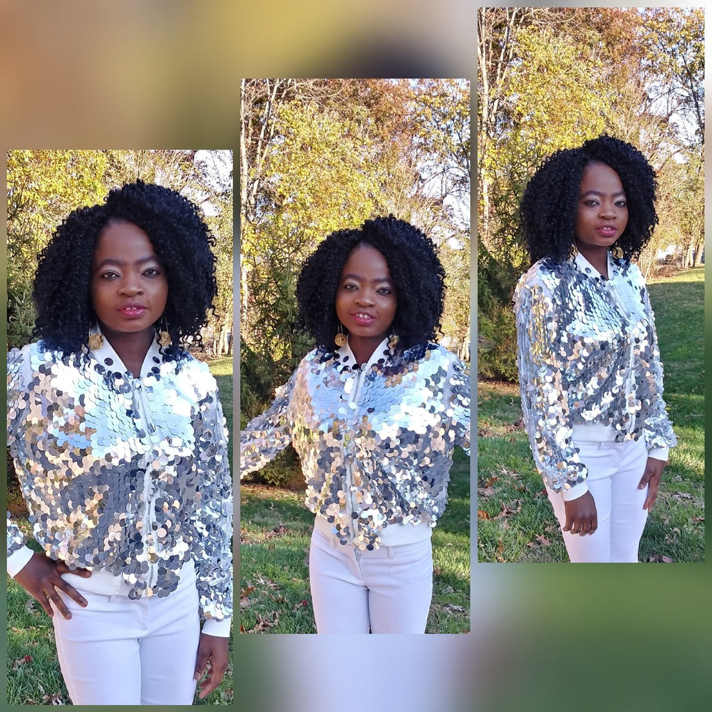 Sequin Bomber Jacket (Silver)