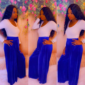 Velvet Wide Leg Pants (Bright Blue)