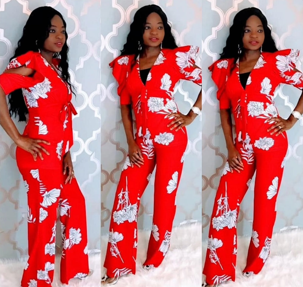 Red Floral Jumpsuit