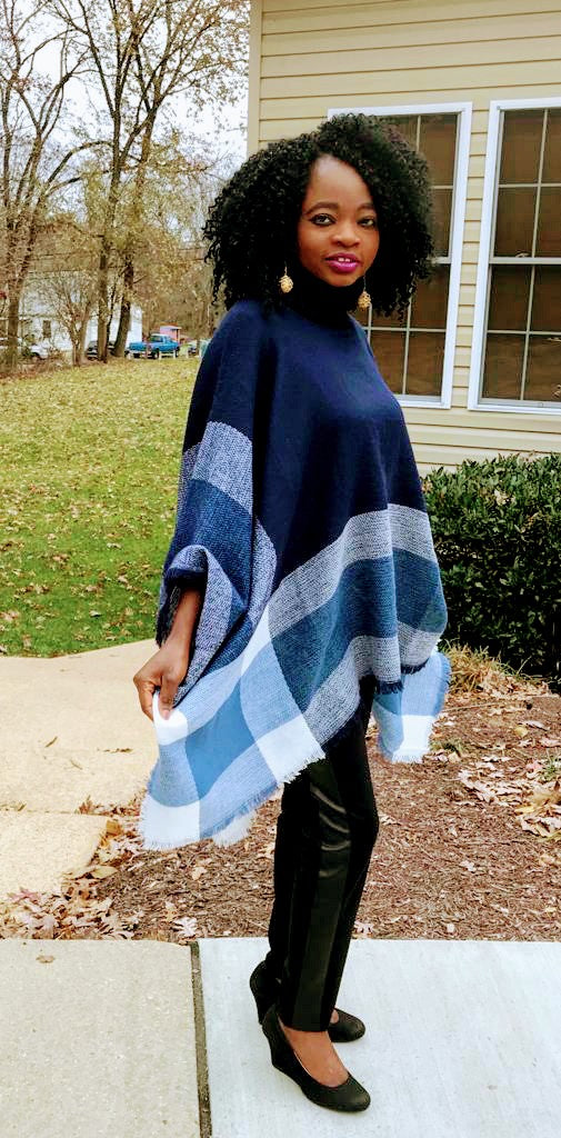 Turtleneck Poncho ( Navy Blue )