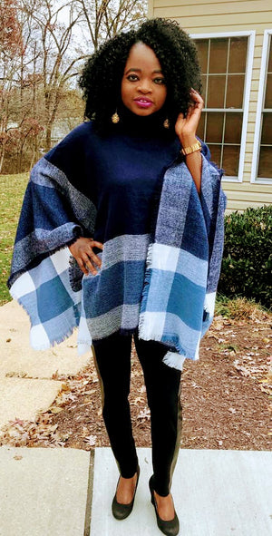 Turtleneck Poncho ( Navy Blue )