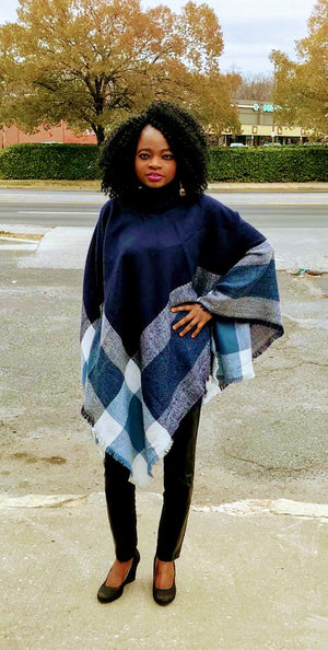 Turtleneck Poncho ( Navy Blue )