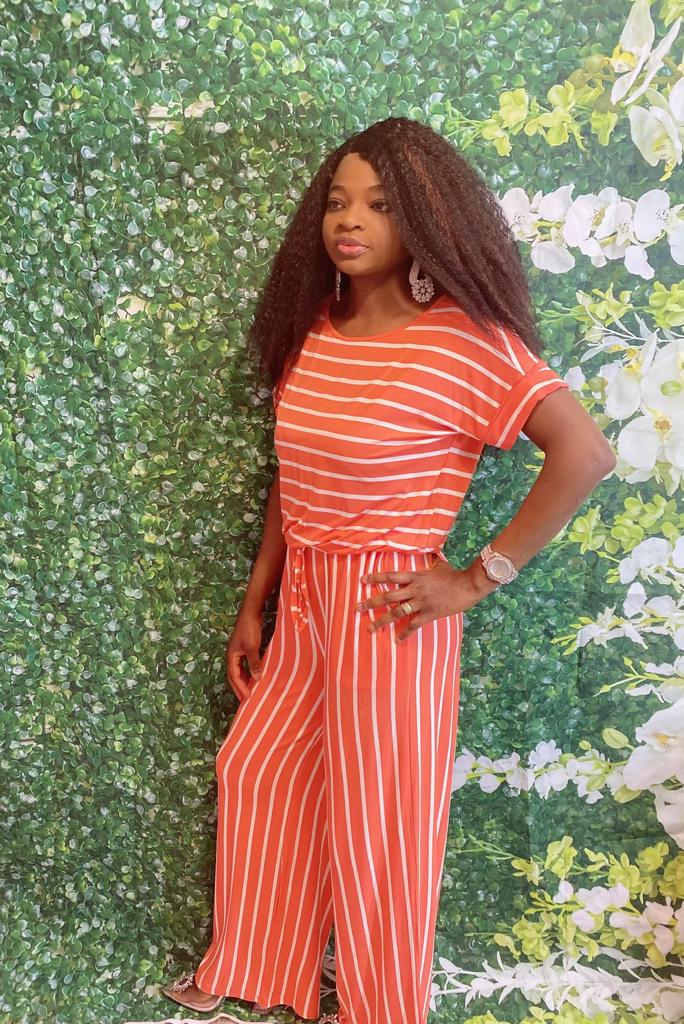 Stripe Me Jumpsuit ( Orange)