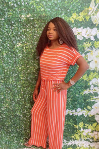 Stripe Me Jumpsuit ( Orange)