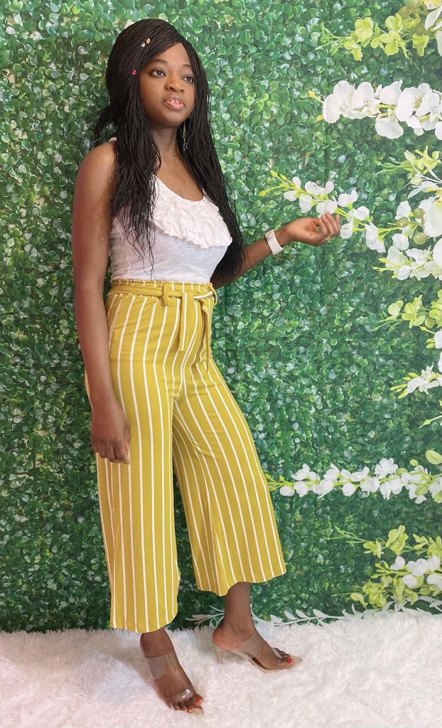 Stripe Culotte Pants ( Mustard)