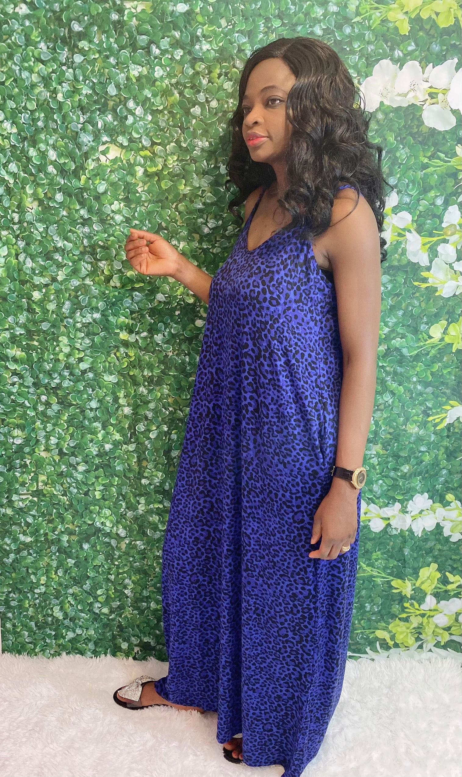 Cami Leopard Maxi Dress ( Royal Blue)