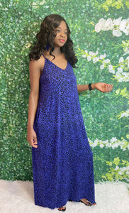 Cami Leopard Maxi Dress ( Royal Blue)