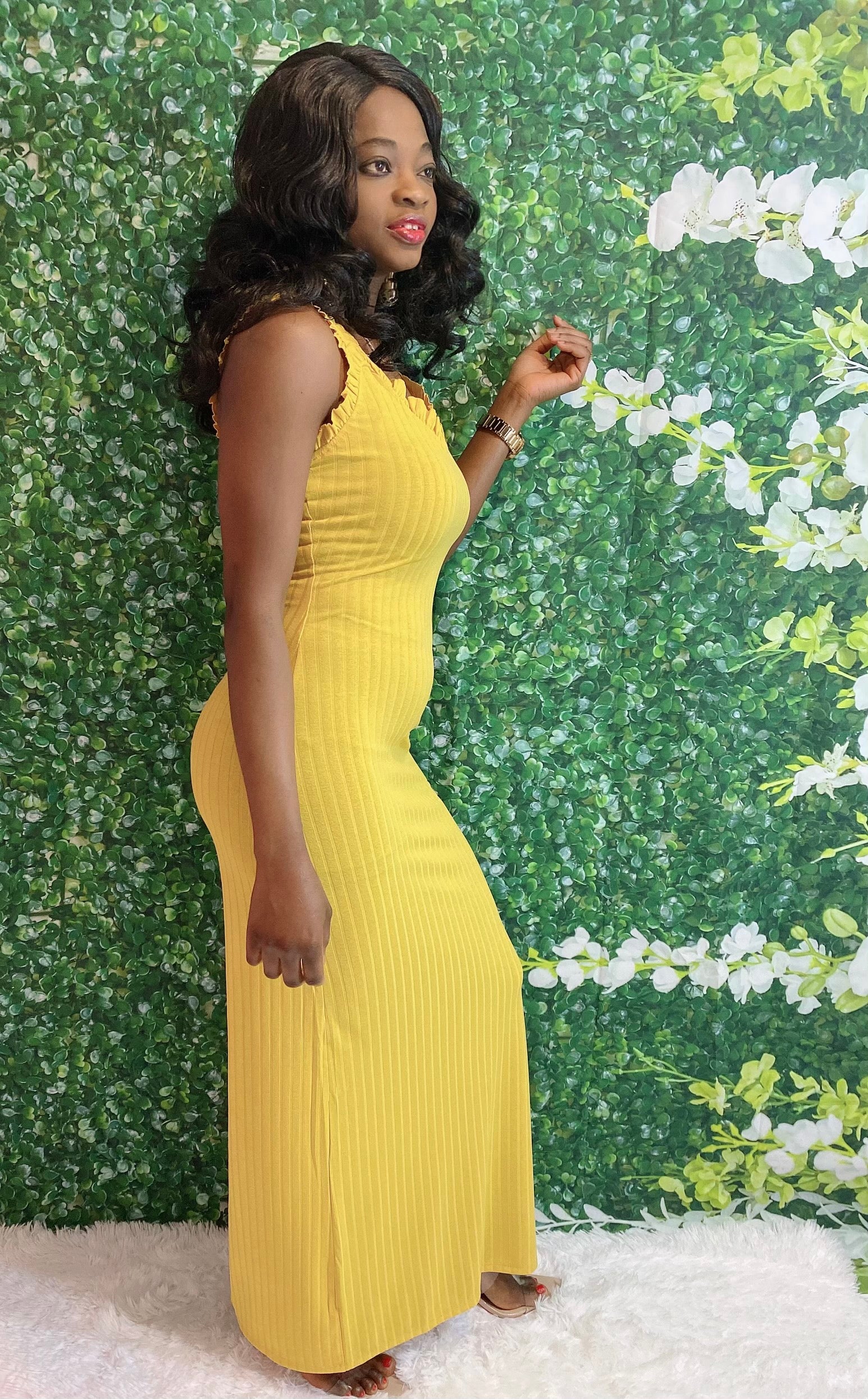 Ruffle Maxi Dress ( Yellow)