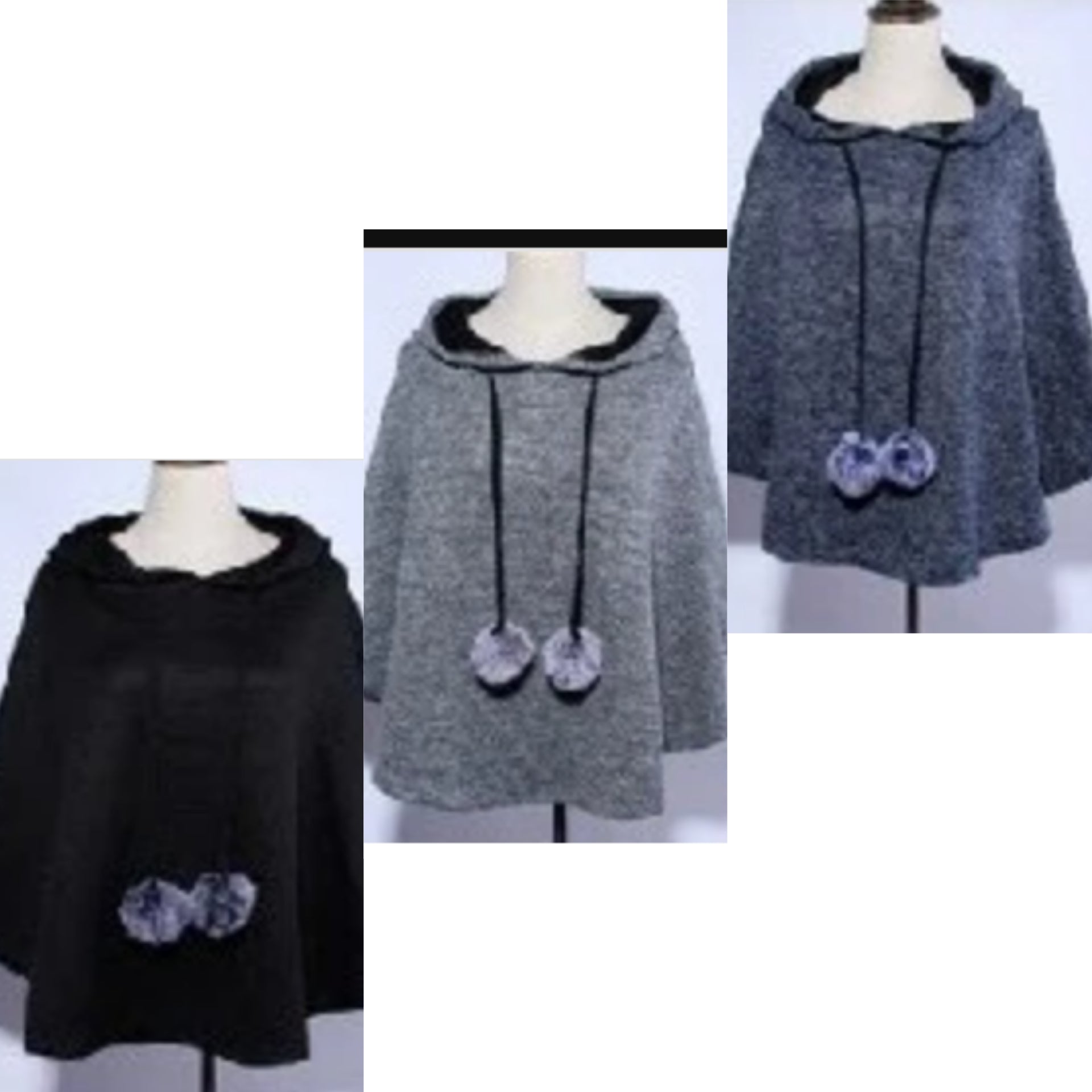 Hoodie Pom Strings Poncho