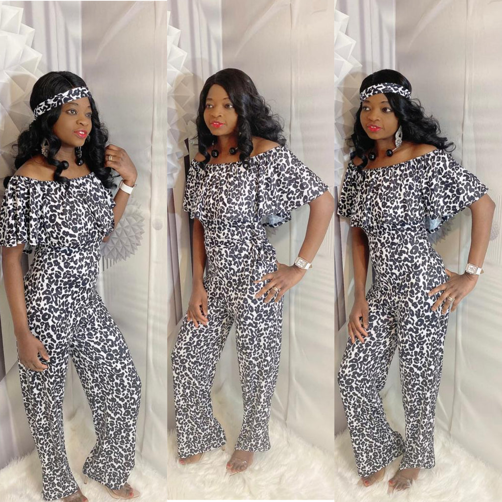 Off Shoulder Leopard Jumpsuit