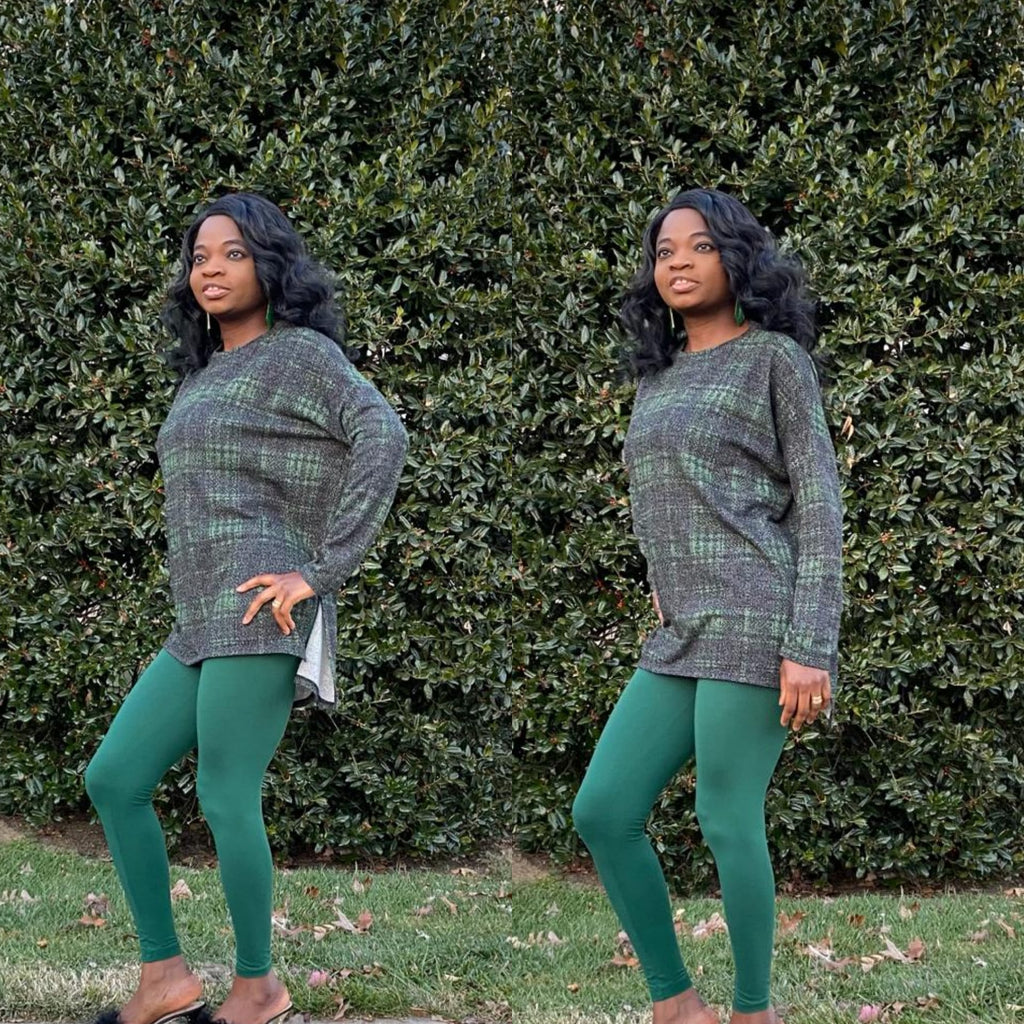 Long Sleeve Plaid Set( DK Green)